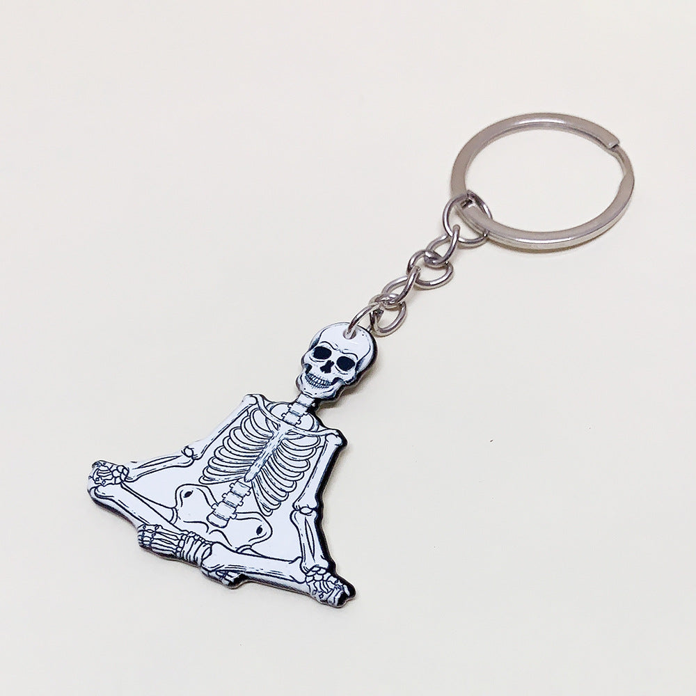 Wholesale Resin Halloween Double-sided Printed Skull Keychain